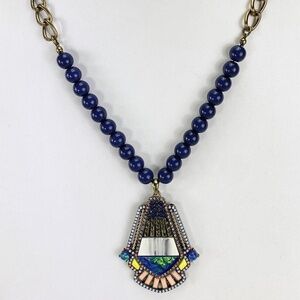 BAUBLEBAR Antiqued Gold-Tone Beaded Multi-Stone Deco Style Pendant Necklace